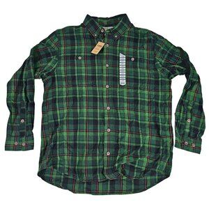 Mens Green Red Plaid Long-Sleeve Button-Up Shirt Duluth Trading Co XL Trim Fit